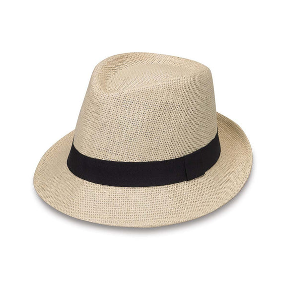 Gigi-Natural with Black Ribbon__The Gigi sun hat with black ribbon is a stylish women's fedora hat.