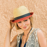 St. Tropez Trilby-Natural Combo__This small trilby hat is a great fedora hat from Wallaroo.